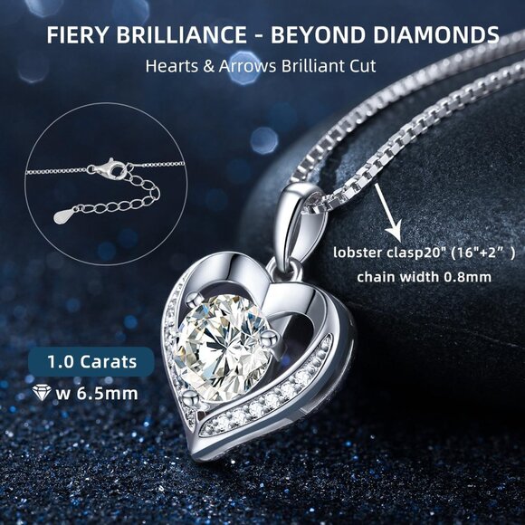 Moissanite Heart Necklace for Women 1.0ctD Silver Gold Plated Gift - Picture 4 of 7